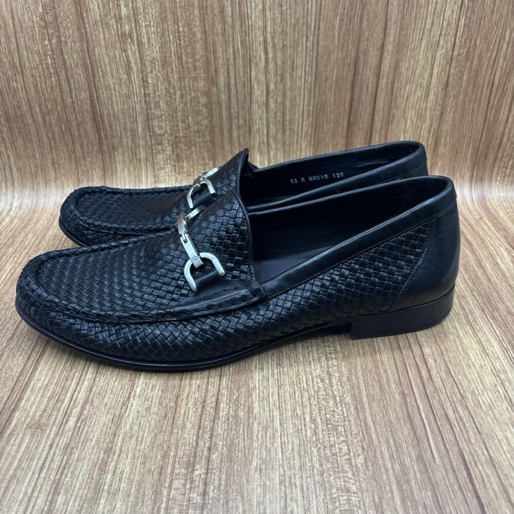 Donald‎ J Pliner Nadim Loafers Mens 13 M Black Woven Leather Bit Made in Italy - Picture 3 of 8